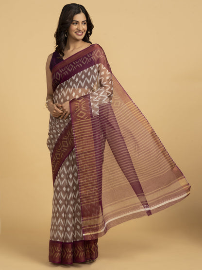 Divine Drapes Peach Ikat Design saree