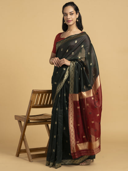 Divine Drapes Simple Green Saree