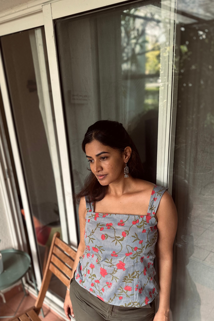 Rhea Icy Blue Printed Top