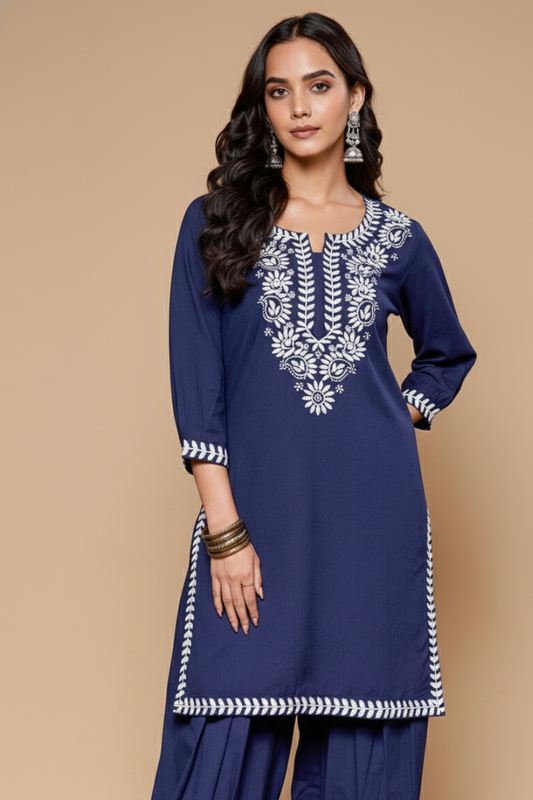 Blooming Elegance Navy Embroidered Kurta Set