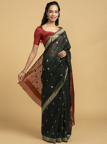 Divine Drapes Simple Green Saree