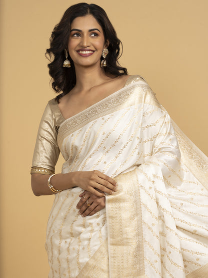 Divine Drapes White Golden Embellished Saree