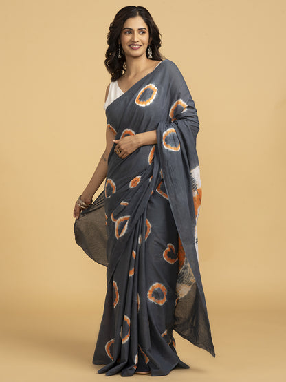 Blooming Elegance Grey Printed Saree