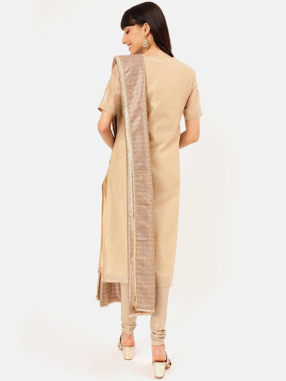 CHANDERI KURTA DUPATTA SET WITH GOLD TRIMS