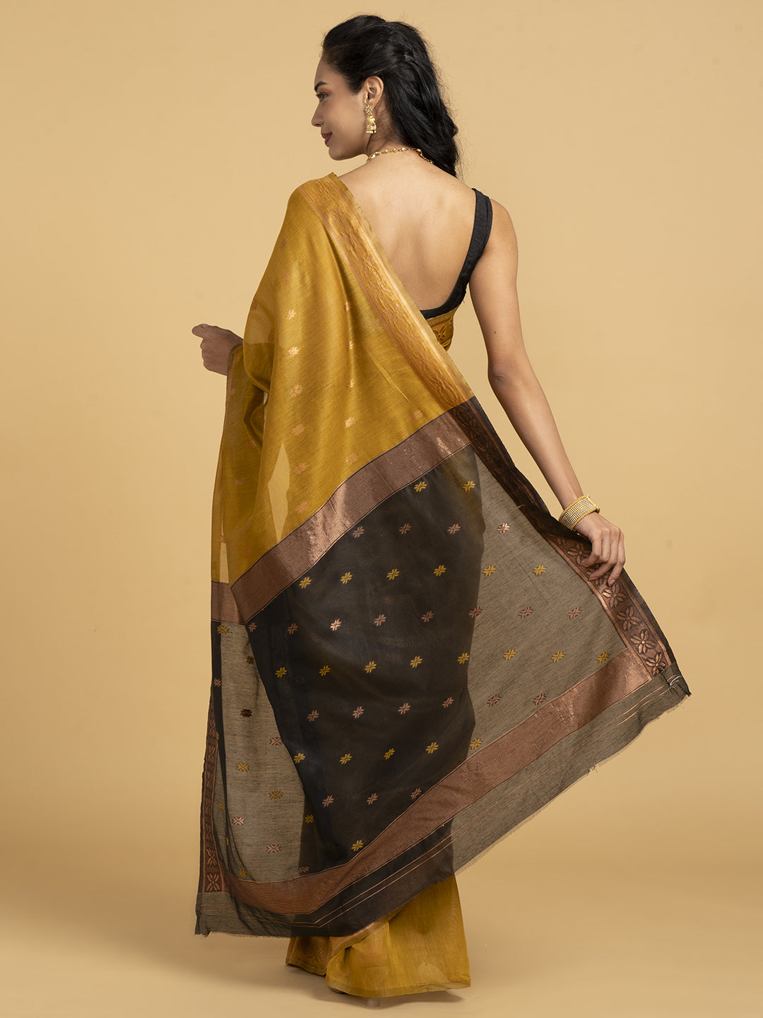 Divine Drapes Simple Mustard Saree