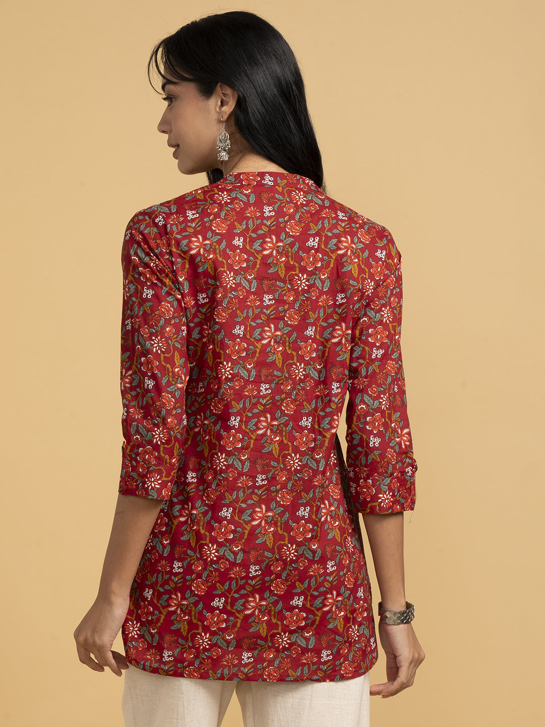 Blooming Elegance Red All Over Print Kurta Top