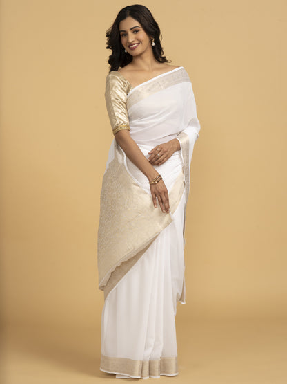 Divine Drapes White Saree