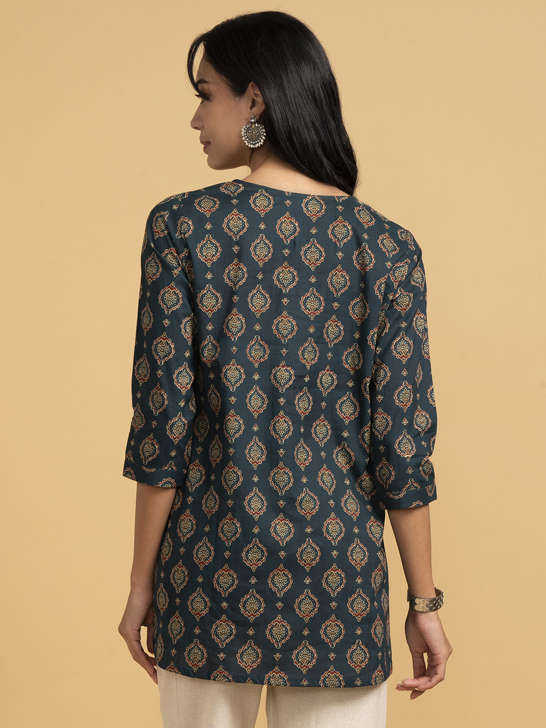 Blooming Elegance All Over Print Green Kurta Top