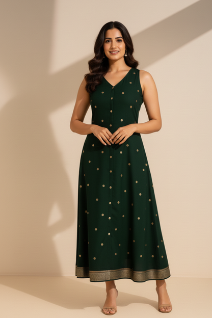Veya Emerald Woven Polka Dress