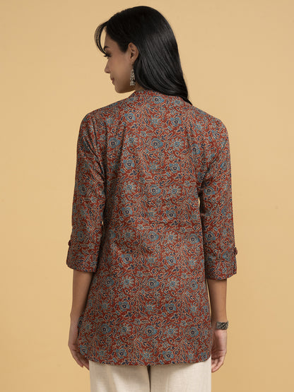 Blooming Elegance All Over Print Maroon Kurta Top