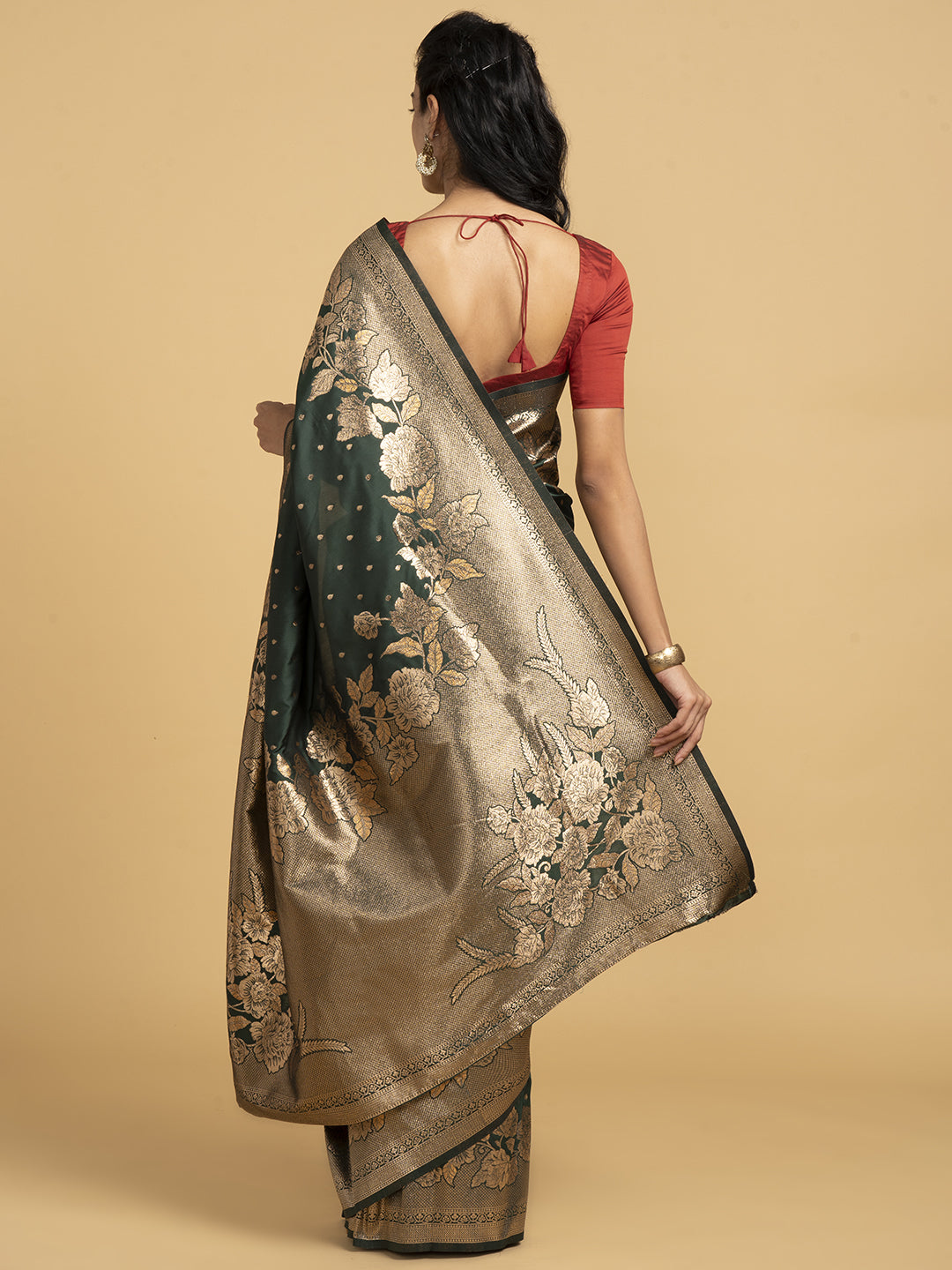 Divine Drapes Green Motif Saree