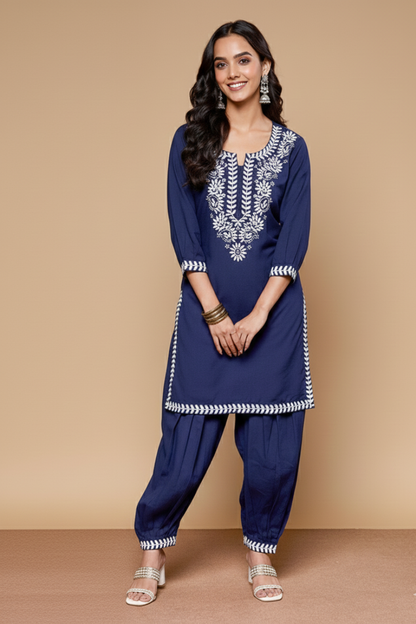 Blooming Elegance Navy Embroidered Kurta Set