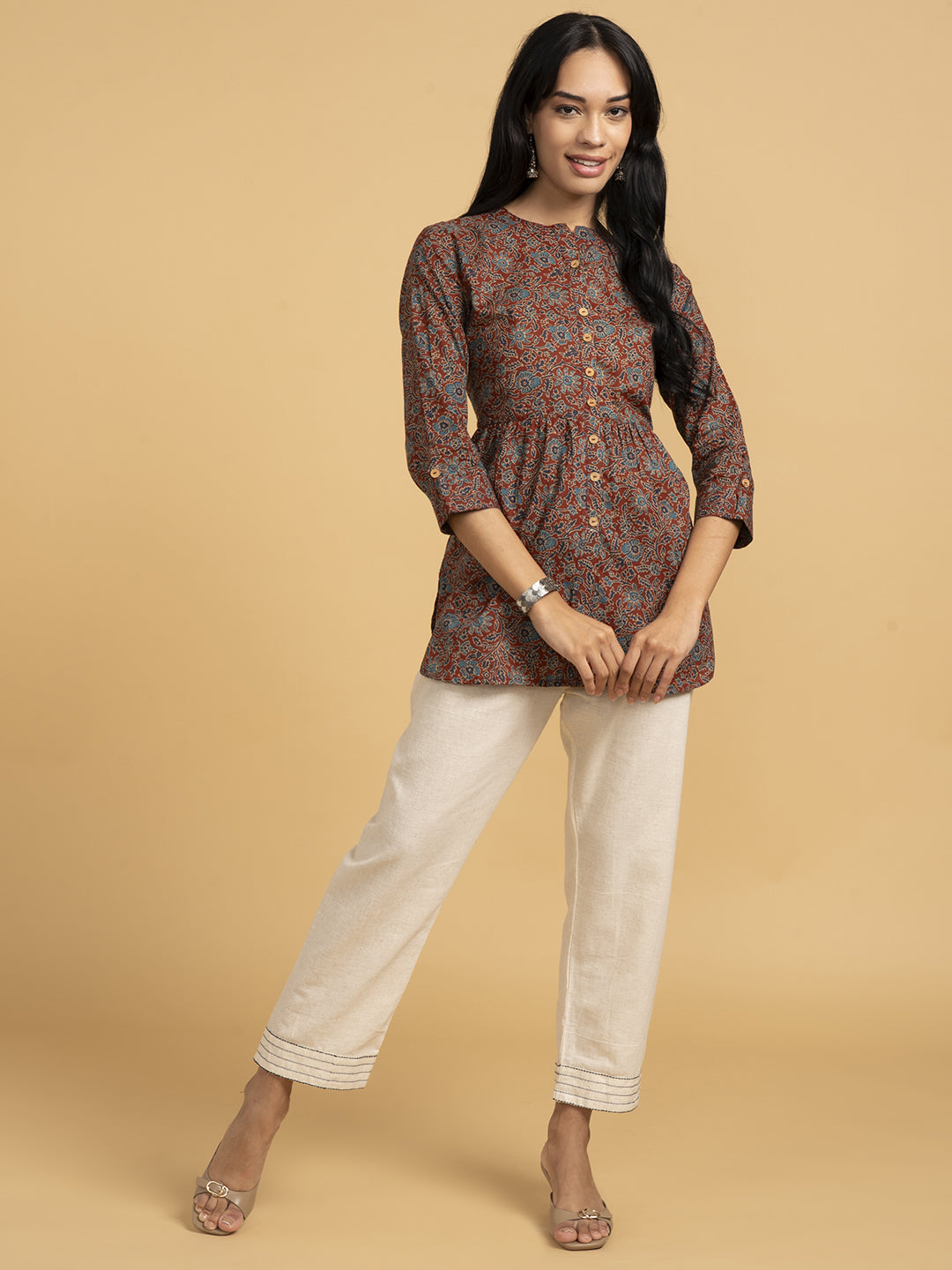 Blooming Elegance All Over Print Maroon Kurta Top