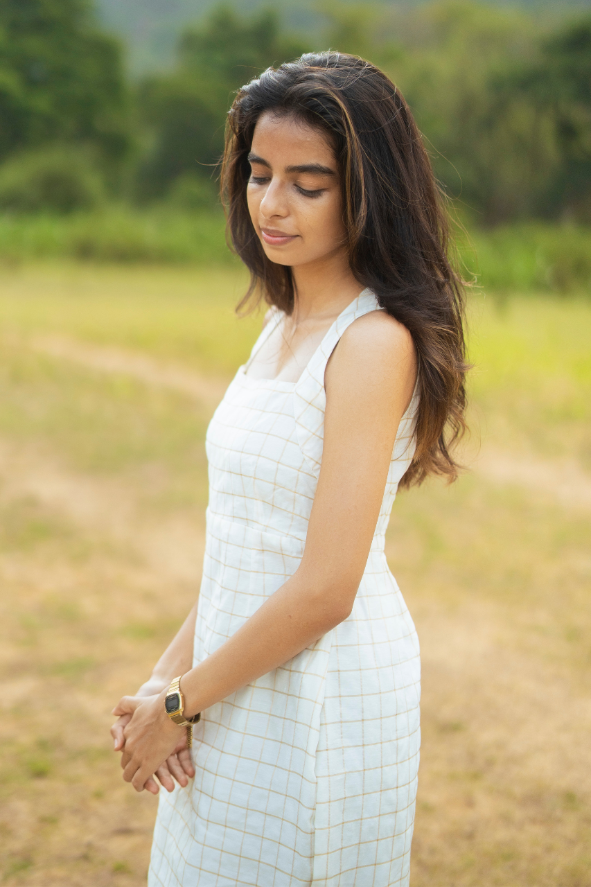 Juno Zari Checkered White Dress