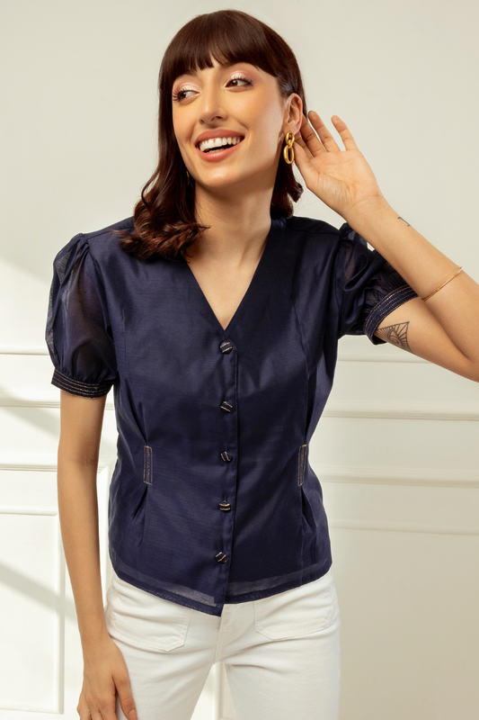Allura Navy Chanderi Top
