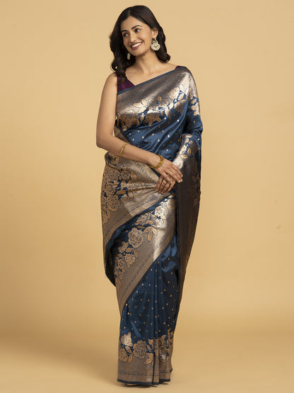 Divine Drapes Blue Motif Saree