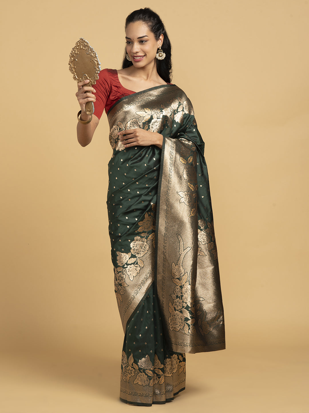 Divine Drapes Green Motif Saree