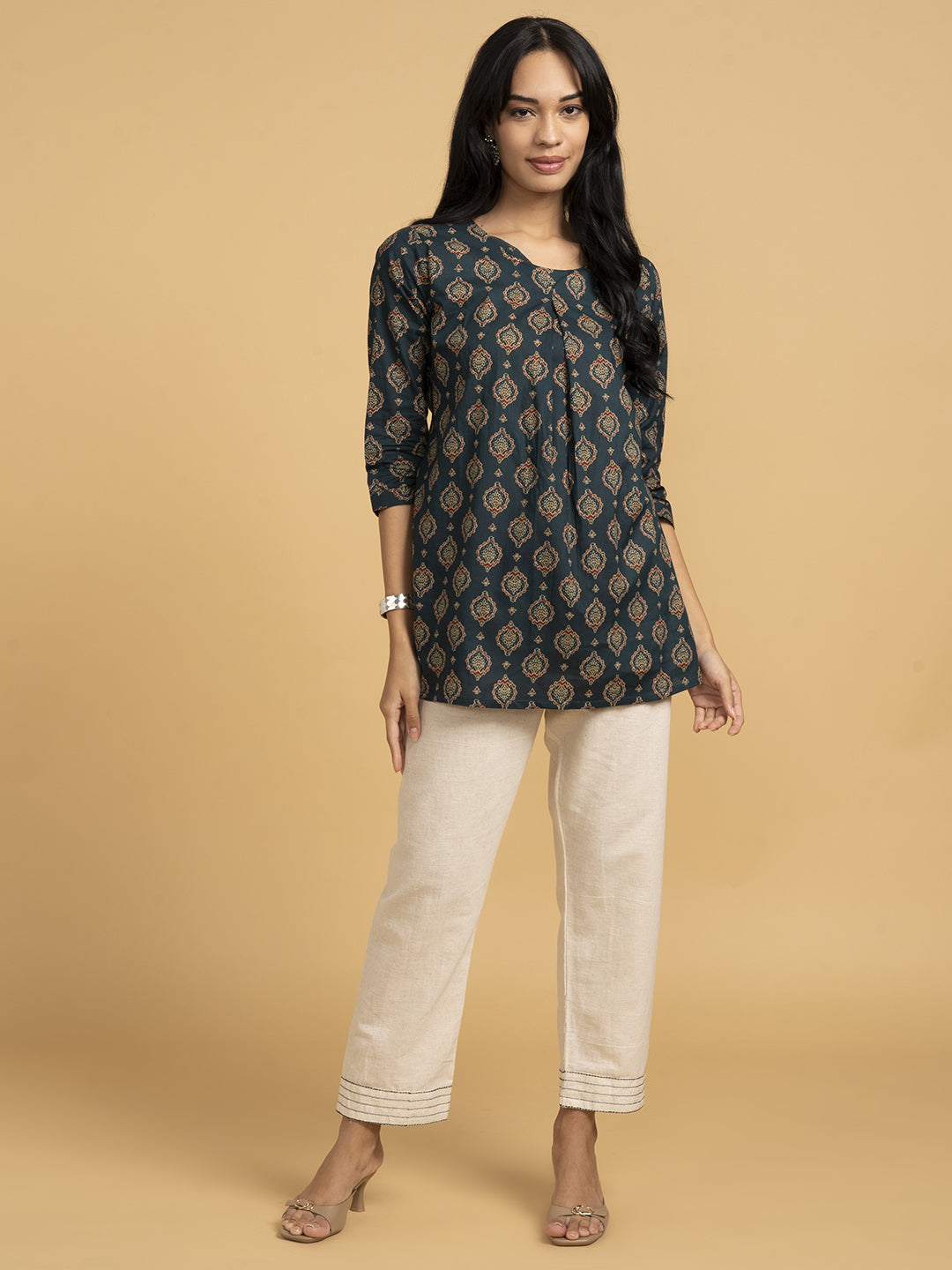 Blooming Elegance All Over Print Green Kurta Top