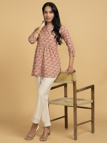 Blooming Elegance Pink All Over Print Kurta Top