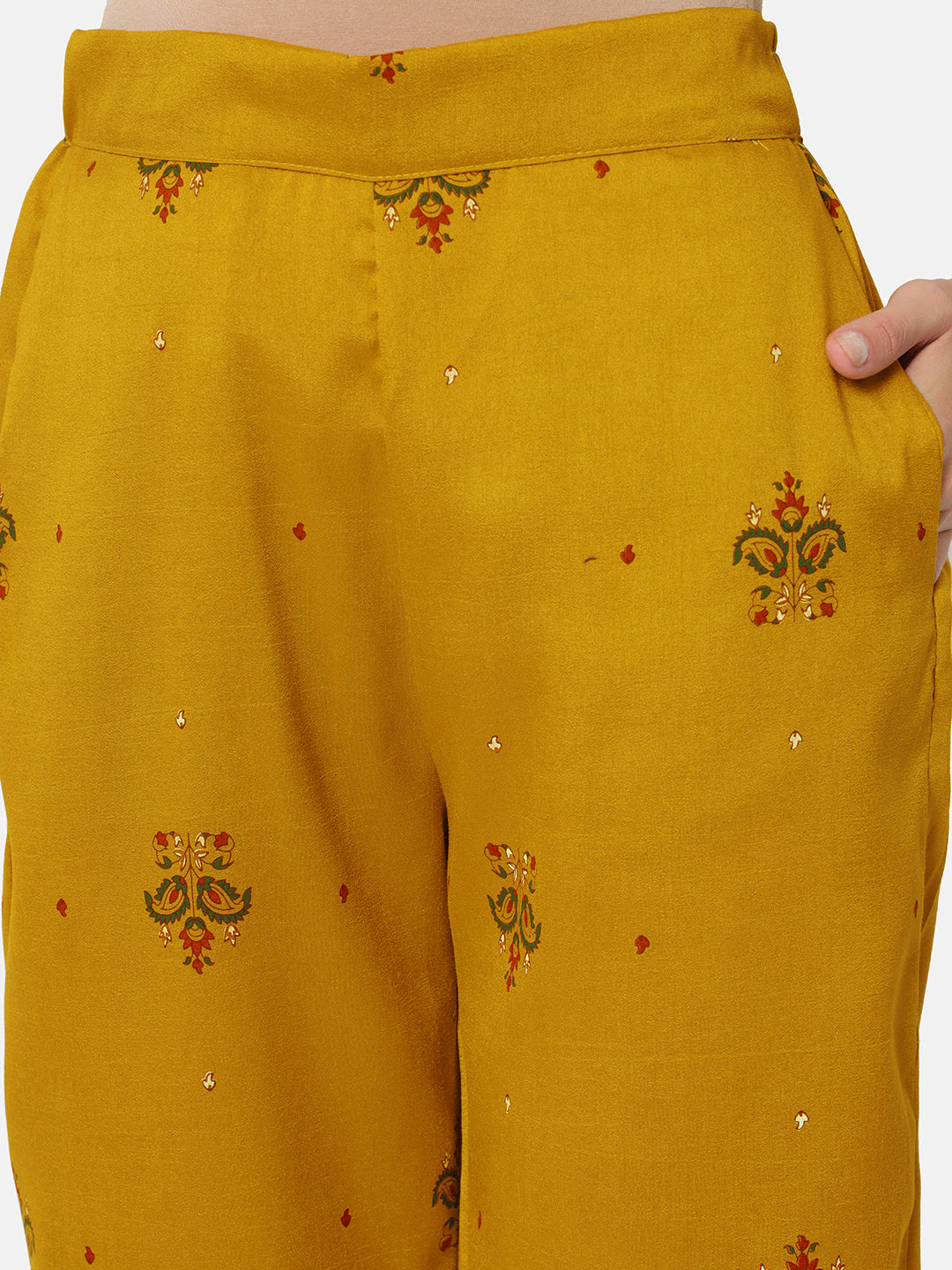 Dhuri Mustard Printed Straight Pant
