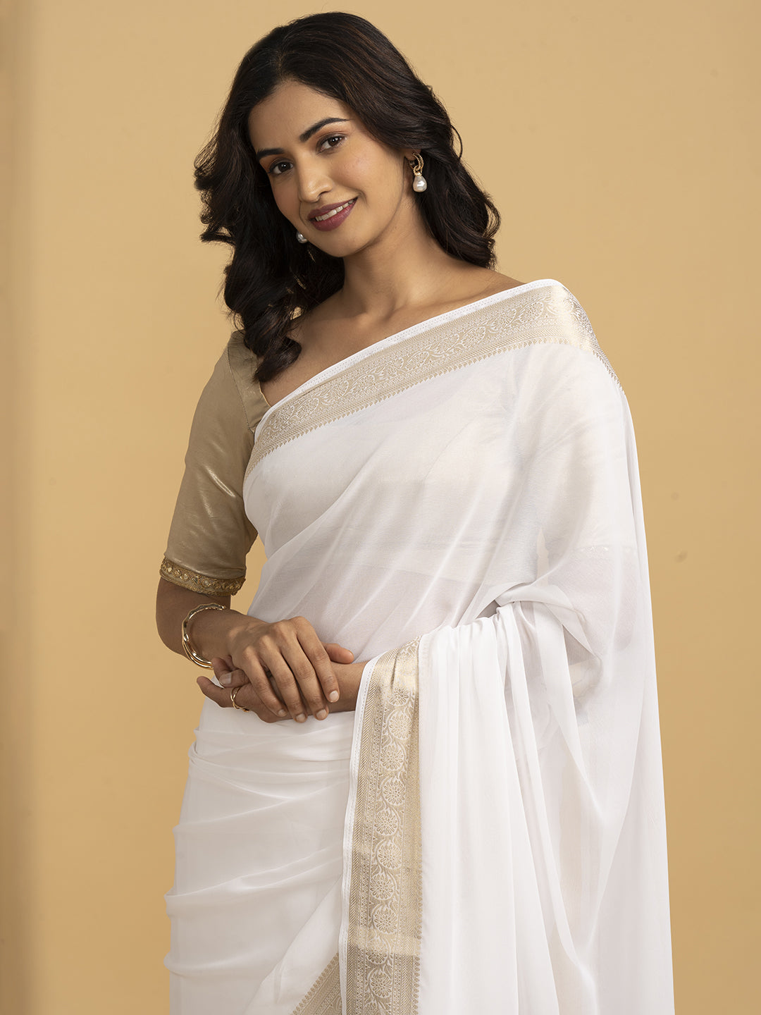 Divine Drapes White Saree