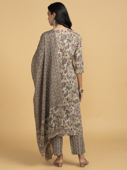 Blooming Elegance All Over Print Floral Kurta Set With Dupatta