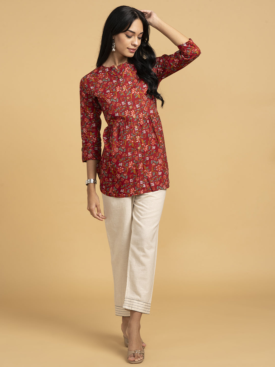 Blooming Elegance Red All Over Print Kurta Top