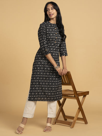 Blooming Elegance Printed Black Kurta