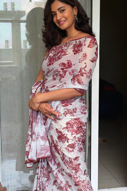 Fable Floral Maroon Ready To Wear Saree