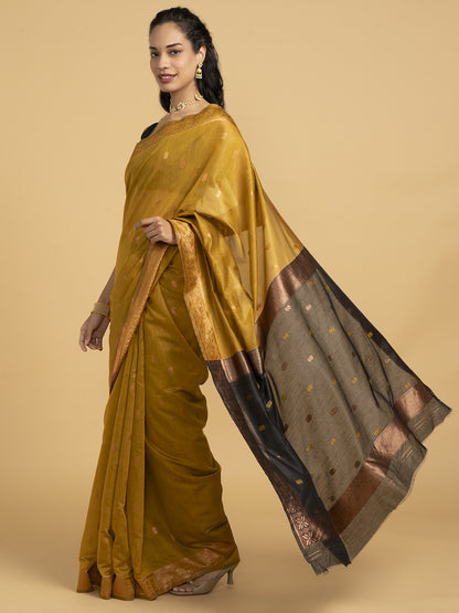 Divine Drapes Simple Mustard Saree