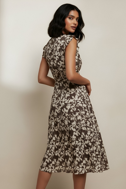 Fleur Olive Printed Ruffle Midi Dress