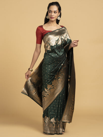 Divine Drapes Green Motif Saree