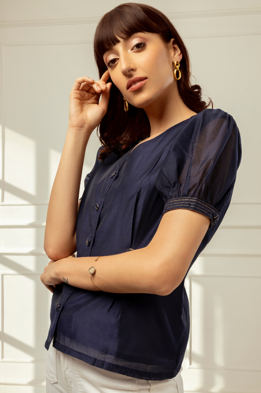 Allura Navy Chanderi Top