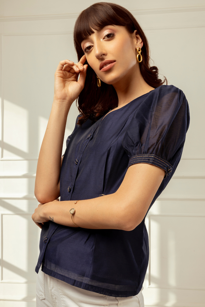 Allura Navy Chanderi Top