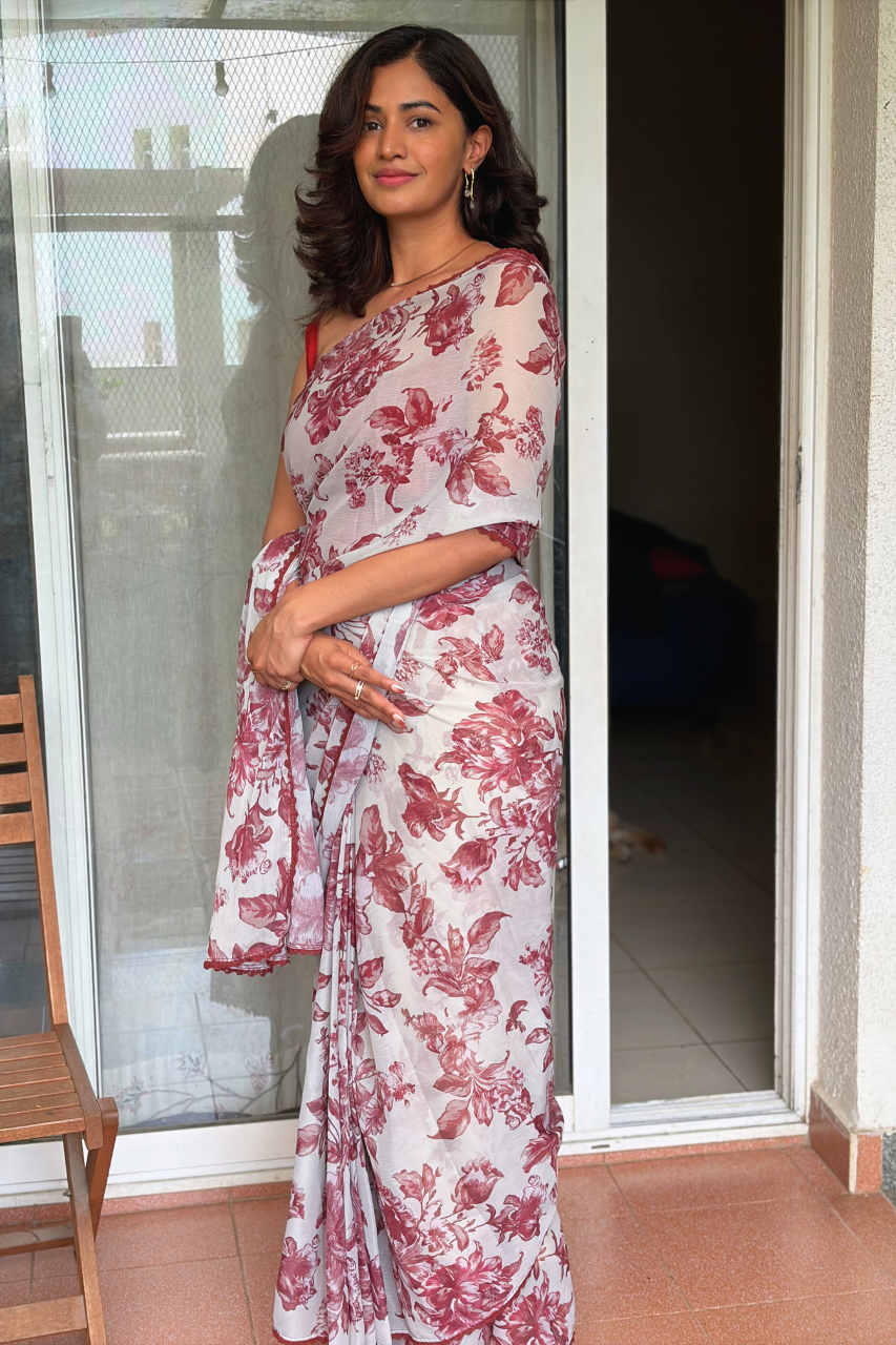 Fable Floral Maroon Ready To Wear Saree