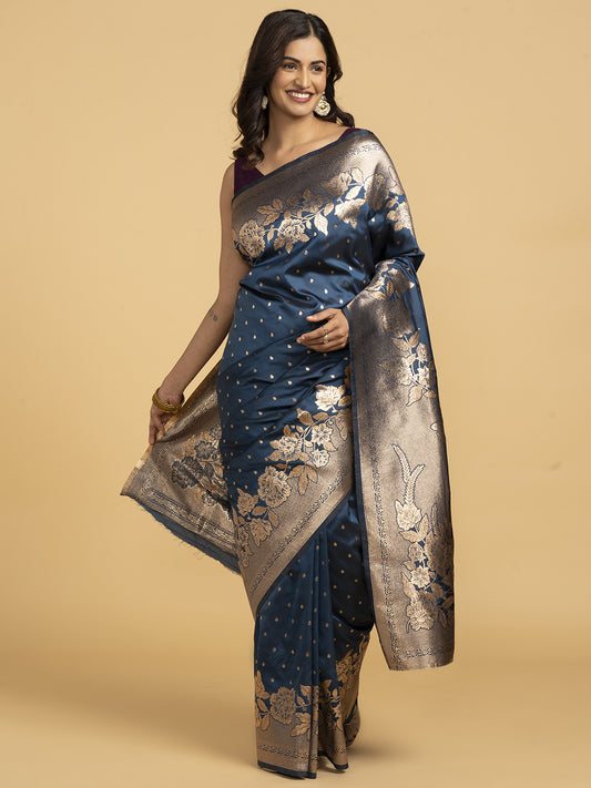 Divine Drapes Blue Motif Saree