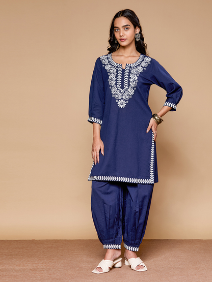 Blooming Elegance Navy Embroidered Kurta Set