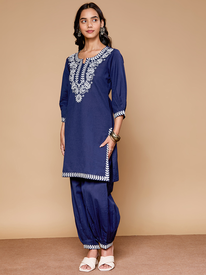 Blooming Elegance Navy Embroidered Kurta Set