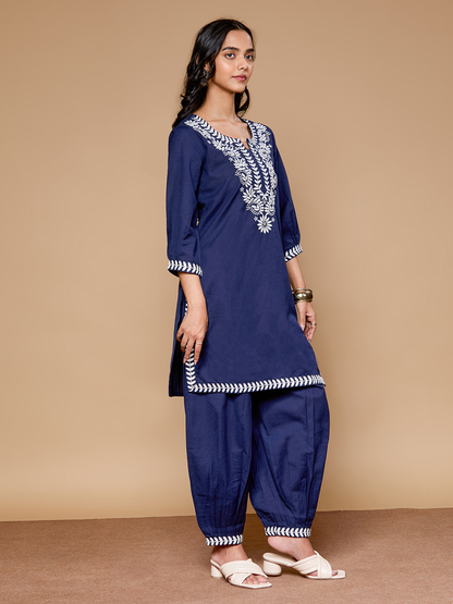 Blooming Elegance Navy Embroidered Kurta Set