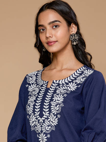 Blooming Elegance Navy Embroidered Kurta Set