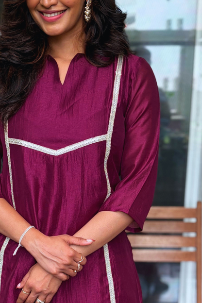 Marais Solid Purple Tonal Kurta Set With Pink Pant