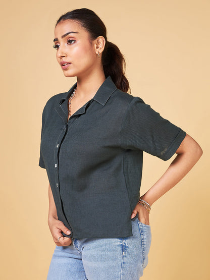 Echoes of Bliss charcol Crop Shirt