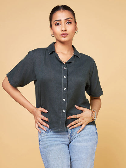 Echoes of Bliss charcol Crop Shirt