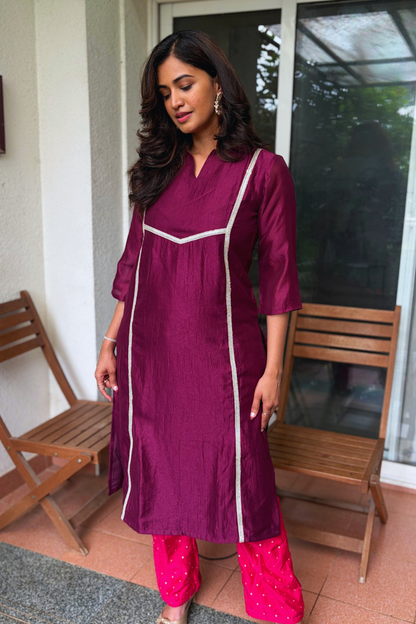 Marais Solid Purple Tonal Kurta Set With Pink Pant