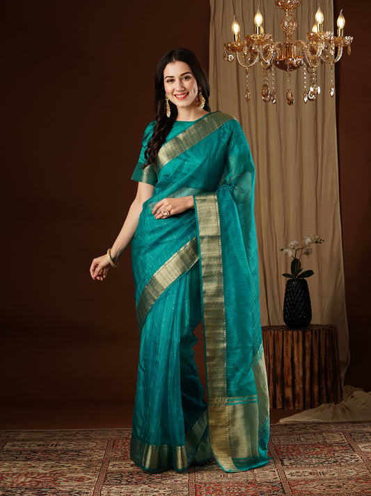 Divine Drapes Teal Saree