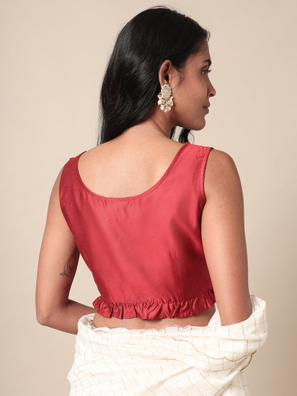 Bageecha Solid Red Sweetheart Neck Blouse