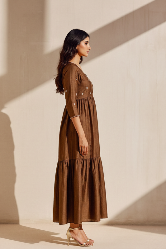 Raati Brown Embroidered Dress