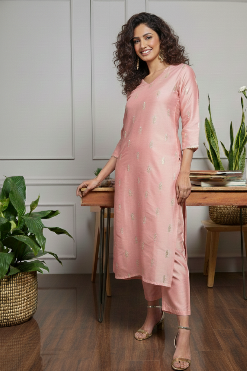 Autumn Yearn Pink Embroidered Kurta Set