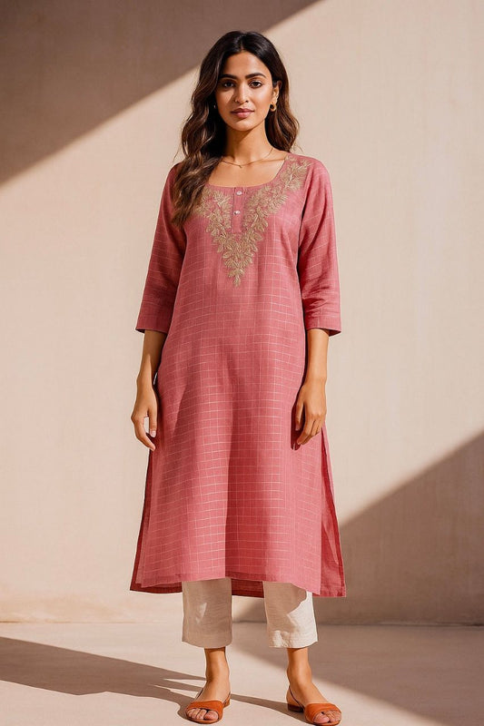 Autumn Yearn Pink Embroidered Kurta