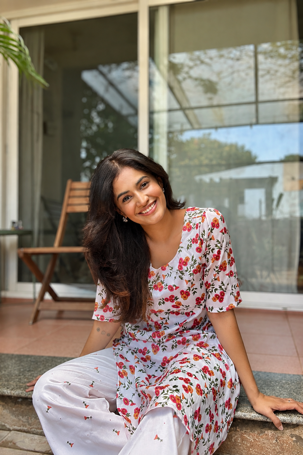 Sareen Floral Printed Off white Kurta Set